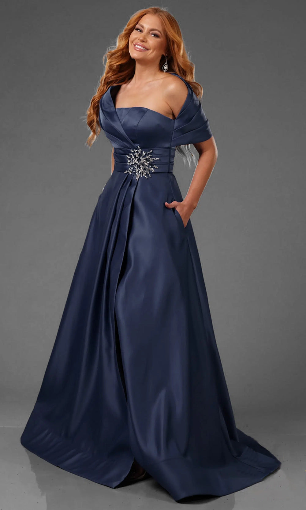 Terani Couture 251M4441 - One Sholder Pleated Waistband Evening Gown - view 14