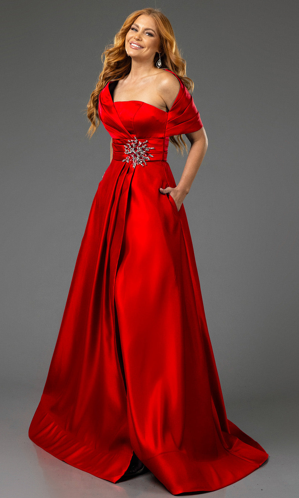 Terani Couture 251M4441 - One Sholder Pleated Waistband Evening Gown - view 12