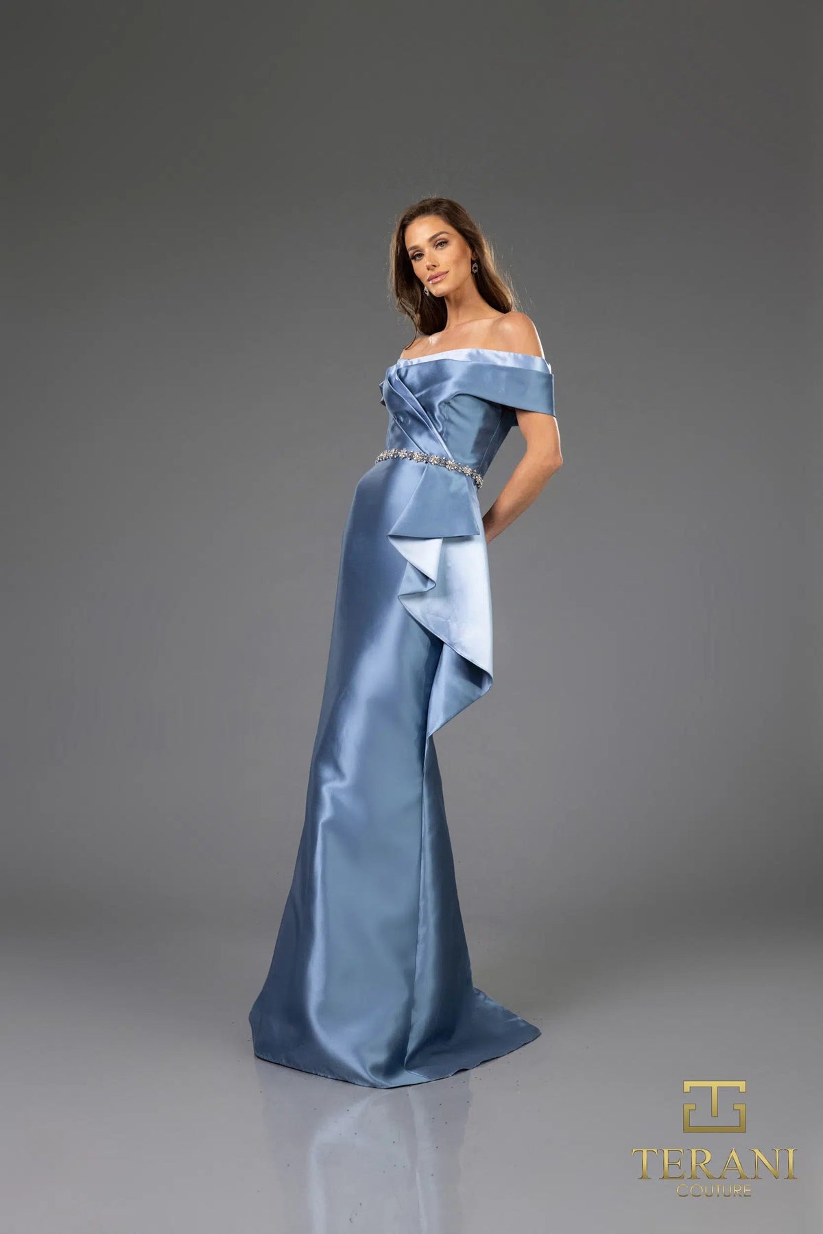 Terani Couture 251M4452 - Peplum Waist Short Sleeve Evening Gown - view 6