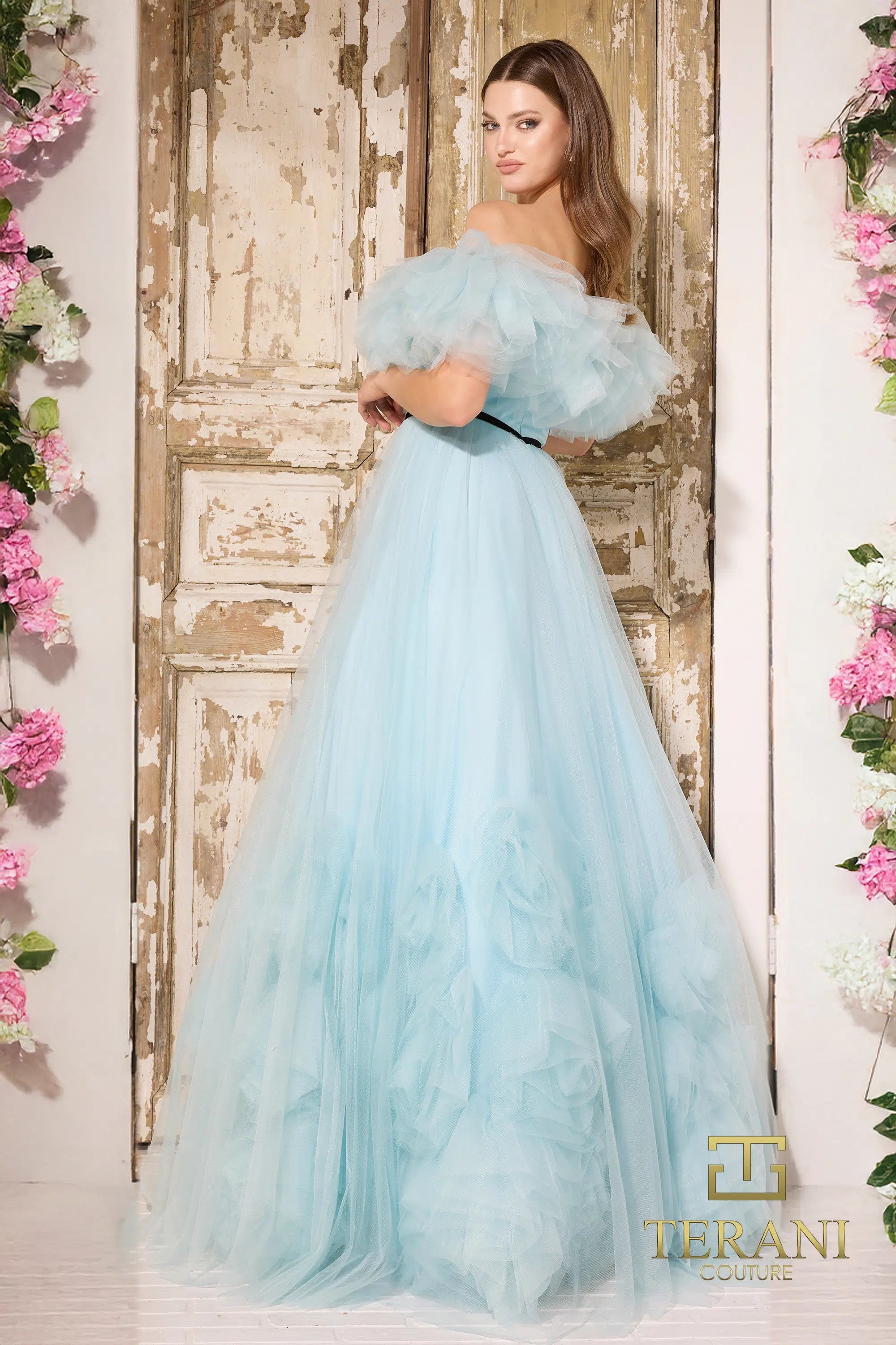 Terani Couture 251P4090 - Off Shoulder Dramatic Ruffle Ballgown - detail view