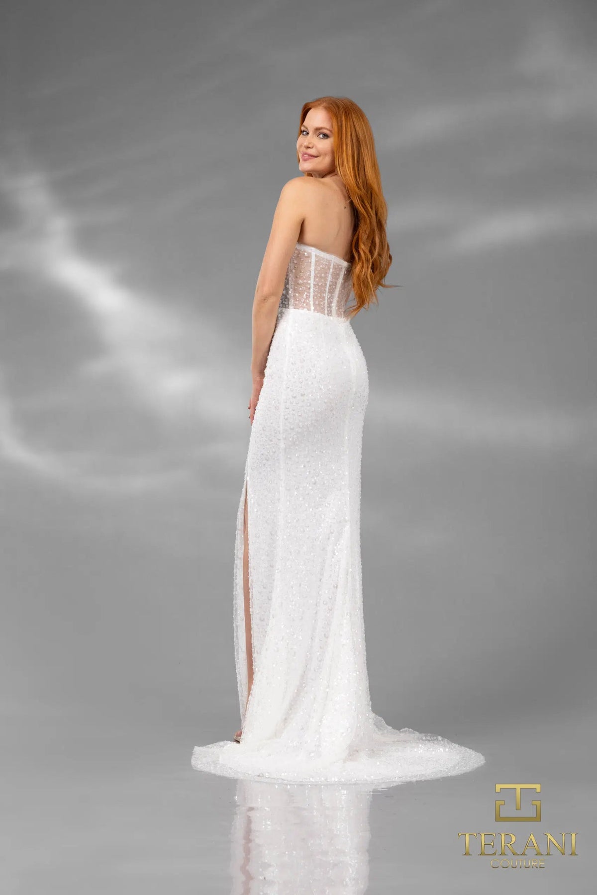 Terani Couture 251P4560 - Semi-Sweetheart Beaded Tulle Prom Dress - detail view