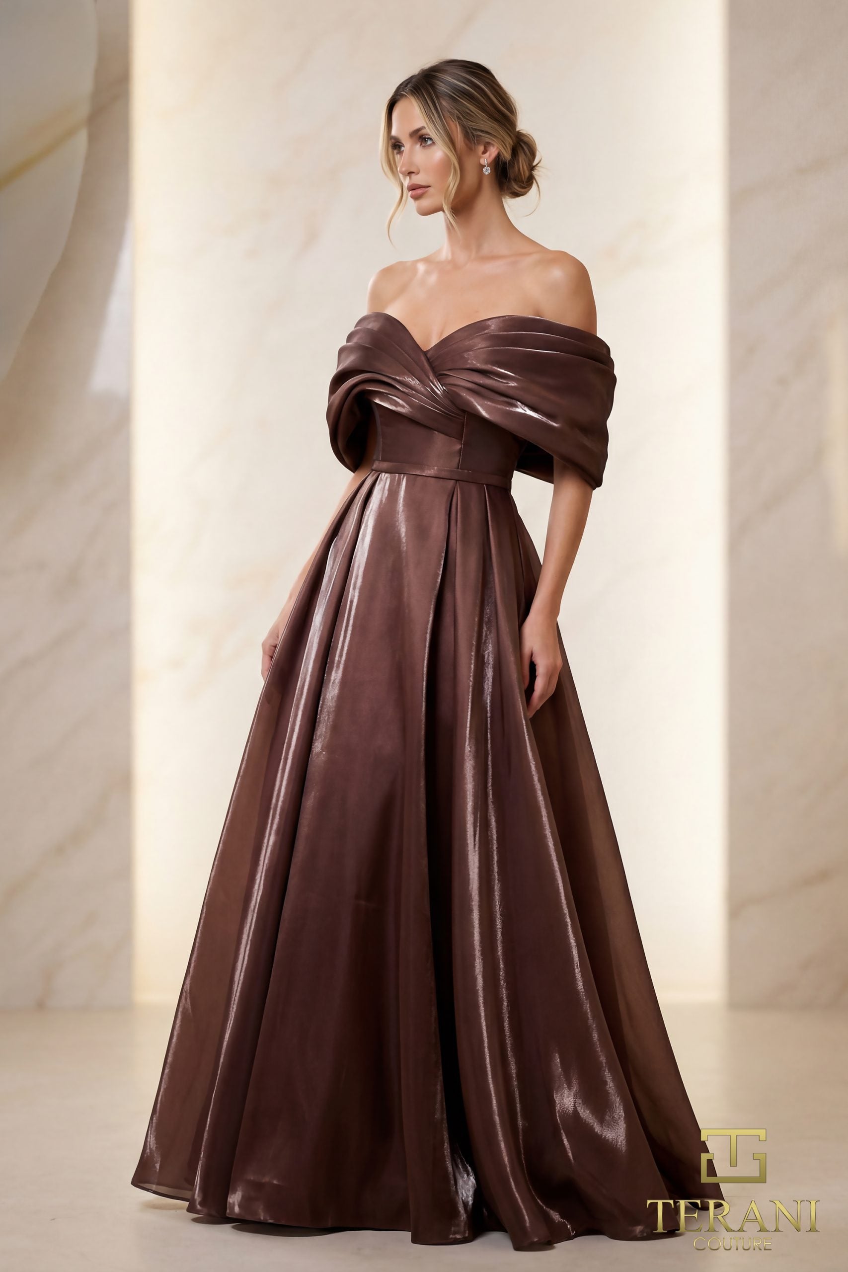 Terani Couture 251M4044 - Off Shoulder Sweetheart Evening Gown - designer mother of the bride dress at Silhouette Dresses