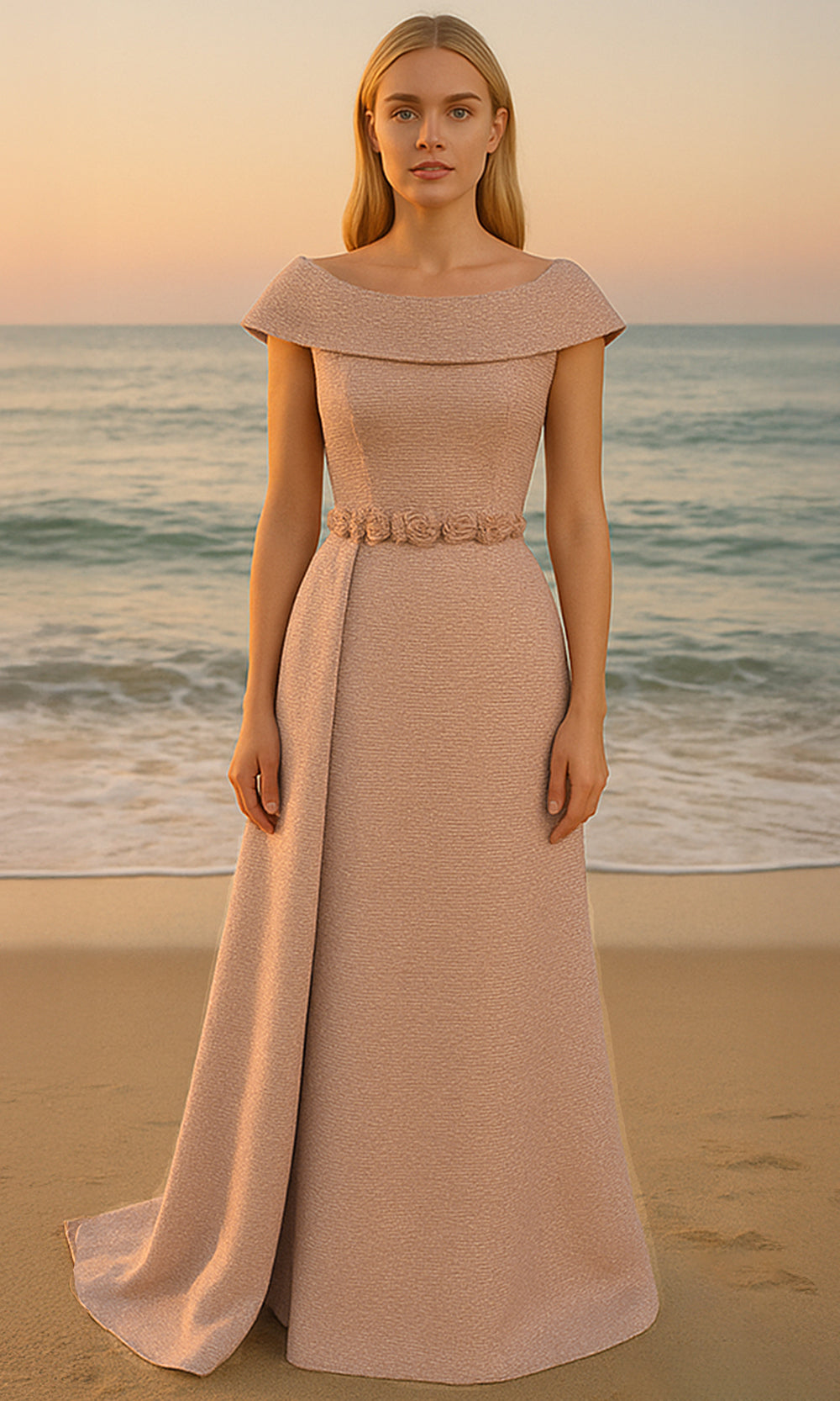 Terani Couture 251M4447 - Rosette Waist A-line Gown