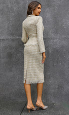 Terani Couture 252C5020 - Tweed Sheath Dress with Fringe - back view