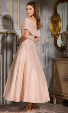 Terani Couture 252C5022 - Pleated Off Shoulder Tea-Length Dress - detail view