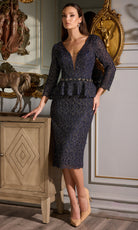Terani Couture 252C5023 - Metallic Lace Peplum Dress - designer cocktail dress at Silhouette Dresses