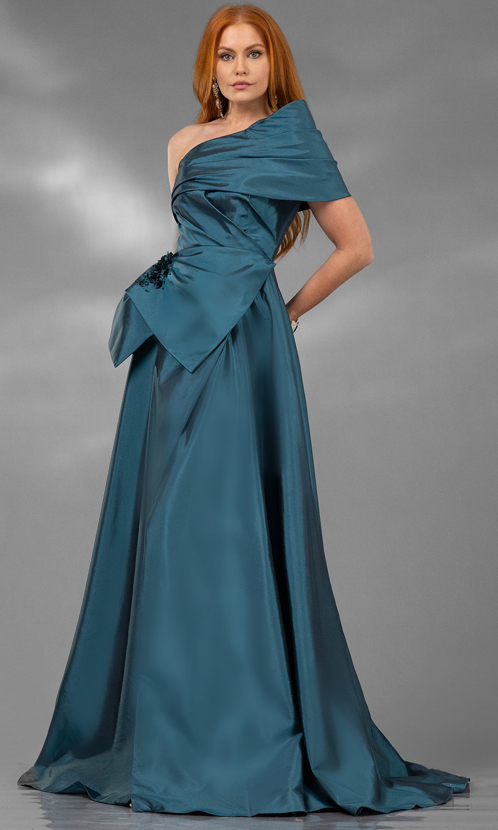 Terani Couture 252E5102 - Asymmetric Taffeta A-Line Dress - designer mother of the bride dress at Silhouette Dresses