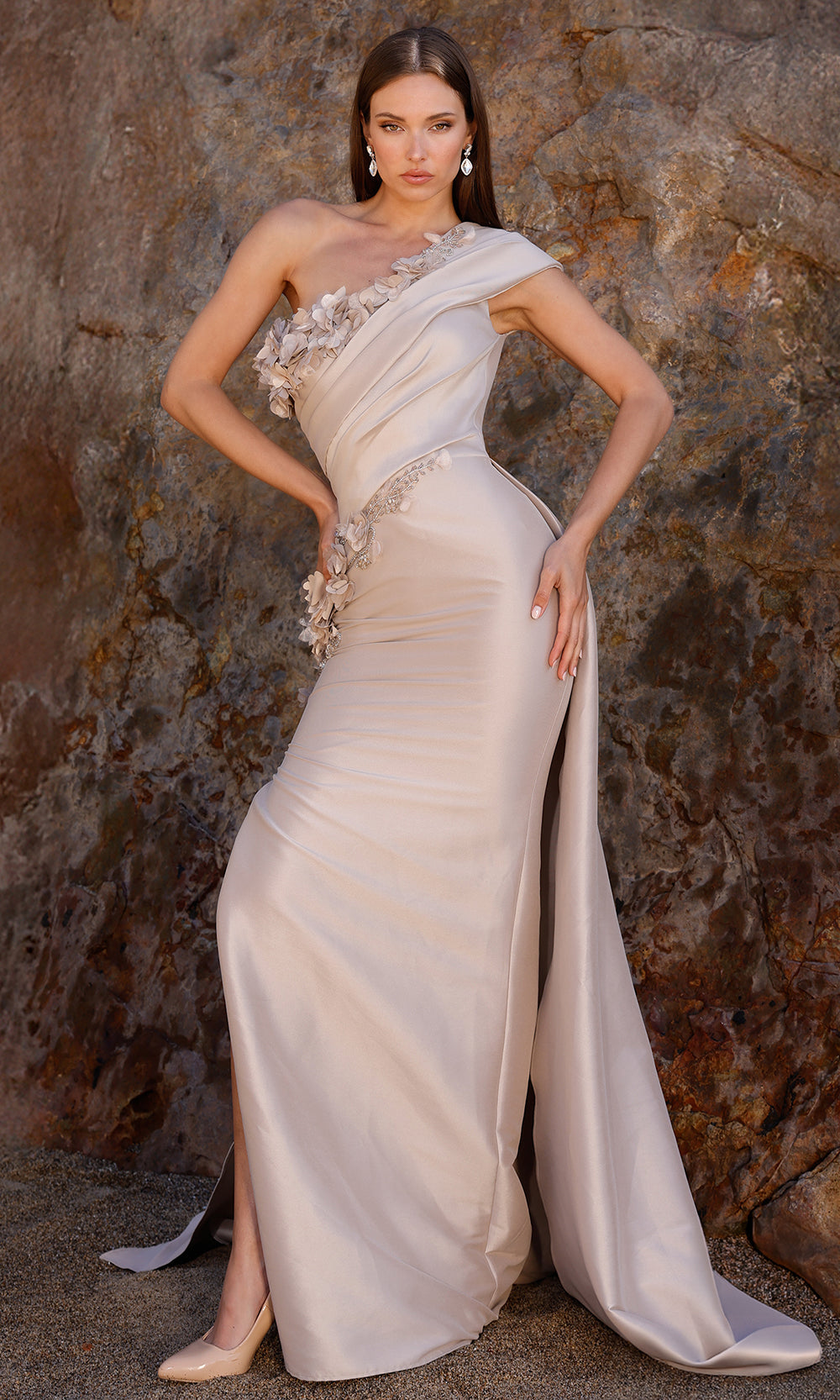 Terani Couture 252E5116 - Floral One Shoulder Column Gown - view 7