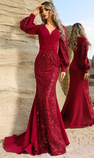 Terani Couture 252E5129 - Sequin Mermaid Gown with Bishop Sleeves - designer evening gown at Silhouette Dresses
