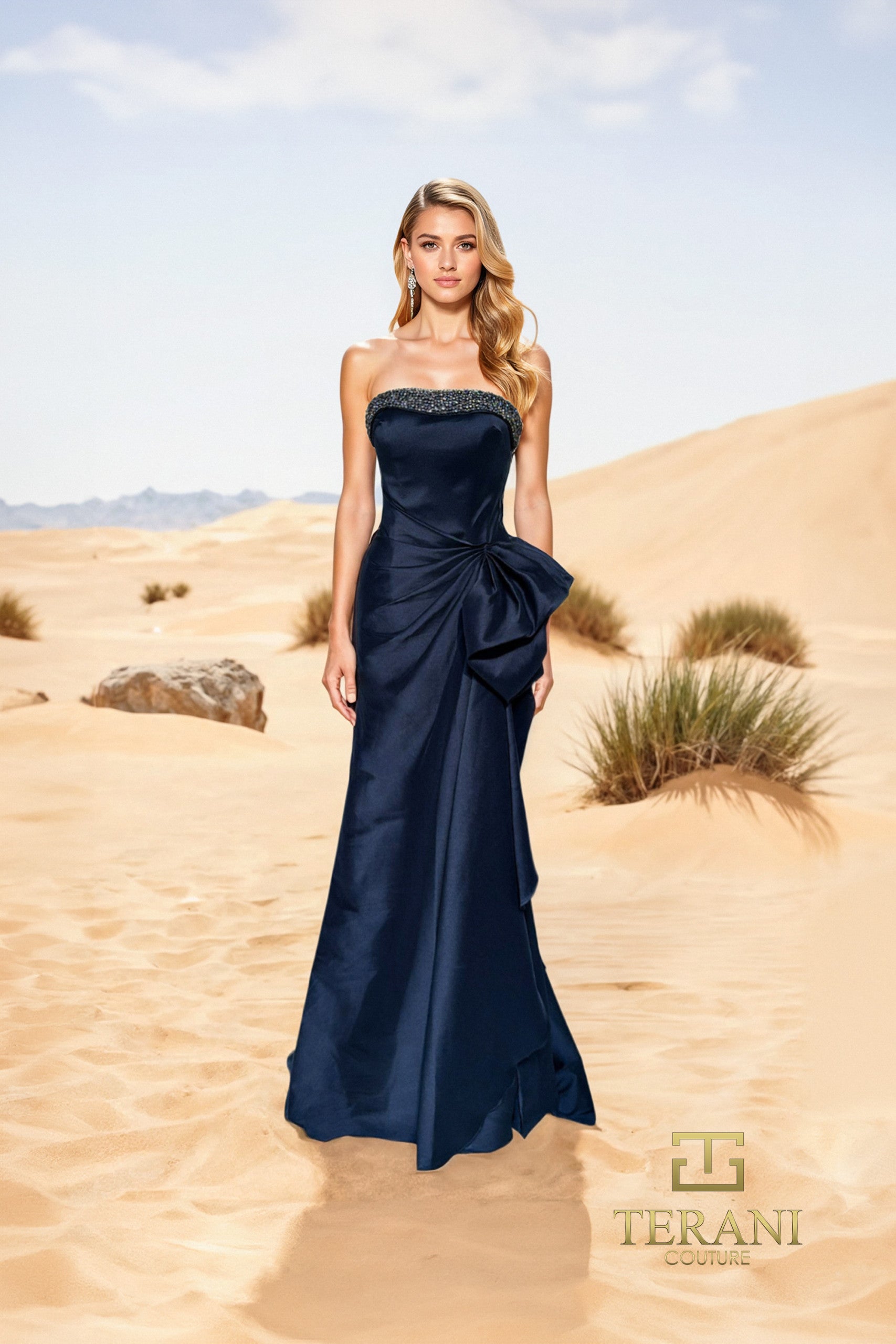 Terani Couture 252E5131 - Beaded Trim Straight Neckline Evening Gown - view 14