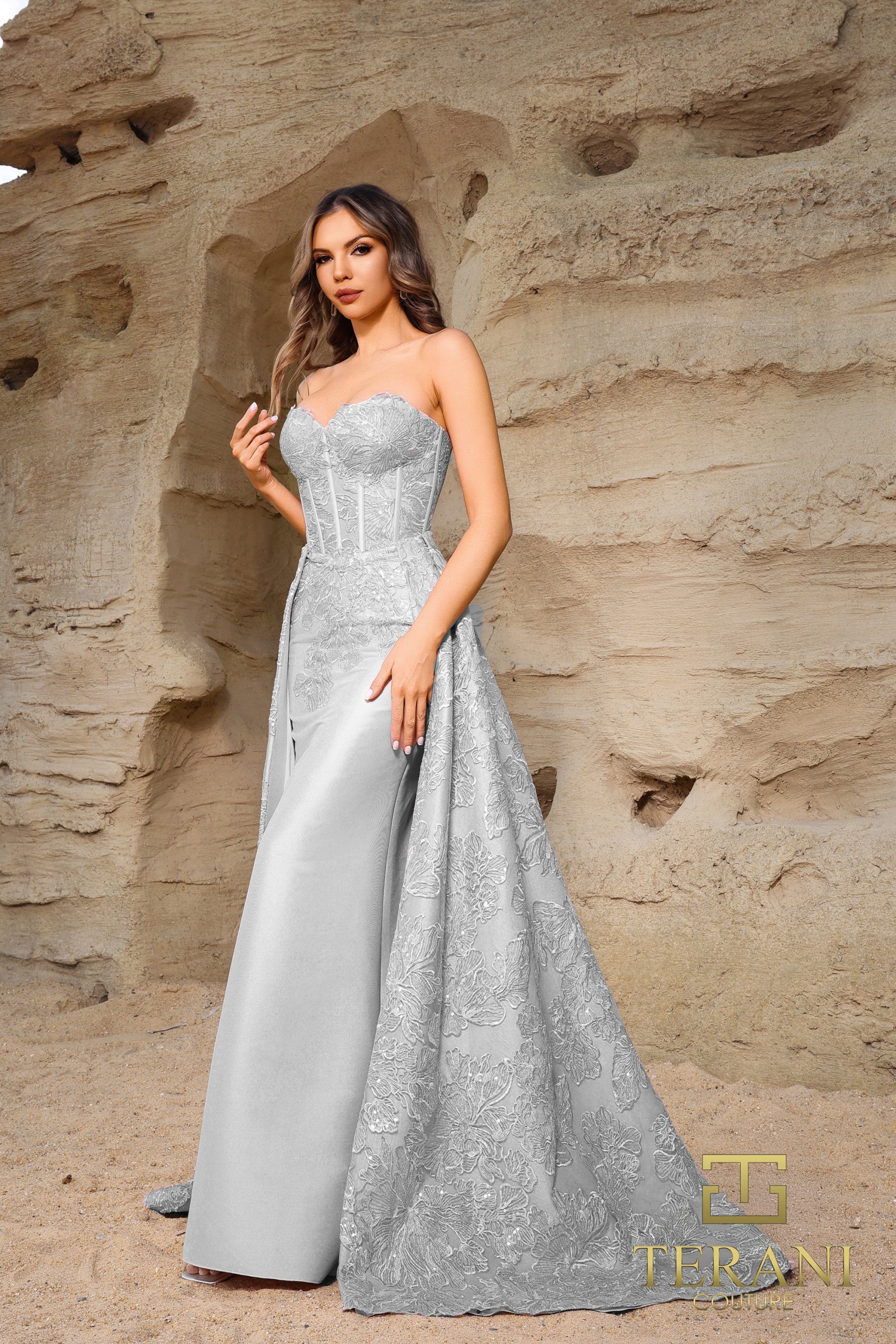 Terani Couture 252E5134 - Strapless Floral Embroidered Gown - view 4