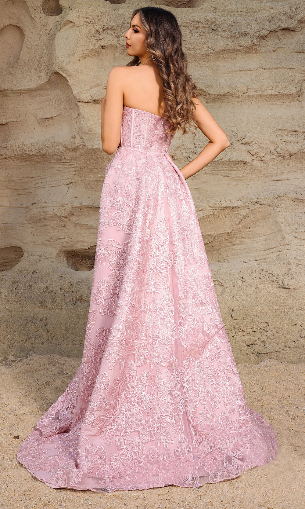 Terani Couture 252E5134 - Strapless Floral Embroidered Gown - back view