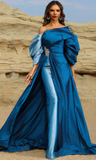Terani Couture 252E5141 - Dramatic Sleeve Taffeta Gown with Overskirt - designer mother of the bride dress at Silhouette Dres