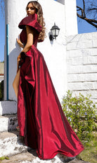 Terani Couture 252E5148 - Asymmetric Off Shoulder Taffeta Gown - back view