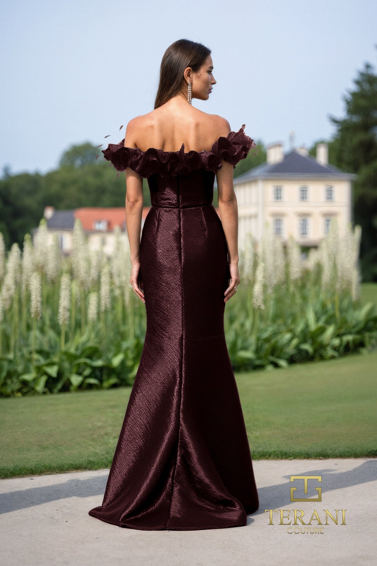 Terani Couture 252E5156 - Ruffled Off Shoulder Metallic Gown - view 5