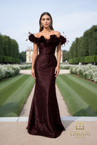 Terani Couture 252E5156 - Ruffled Off Shoulder Metallic Gown - detail view