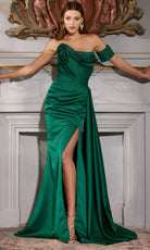 Terani Couture 252E5174 - Beaded Accent Asymmetric Neckline Gown - designer evening gown at Silhouette Dresses