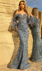 Terani Couture 252E5196 - Sweetheart Floral Appliqued Tulle Gown - detail view