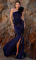 Terani Couture 252E5516 - Ruffled One Shoulder Shimmer Gown - back view