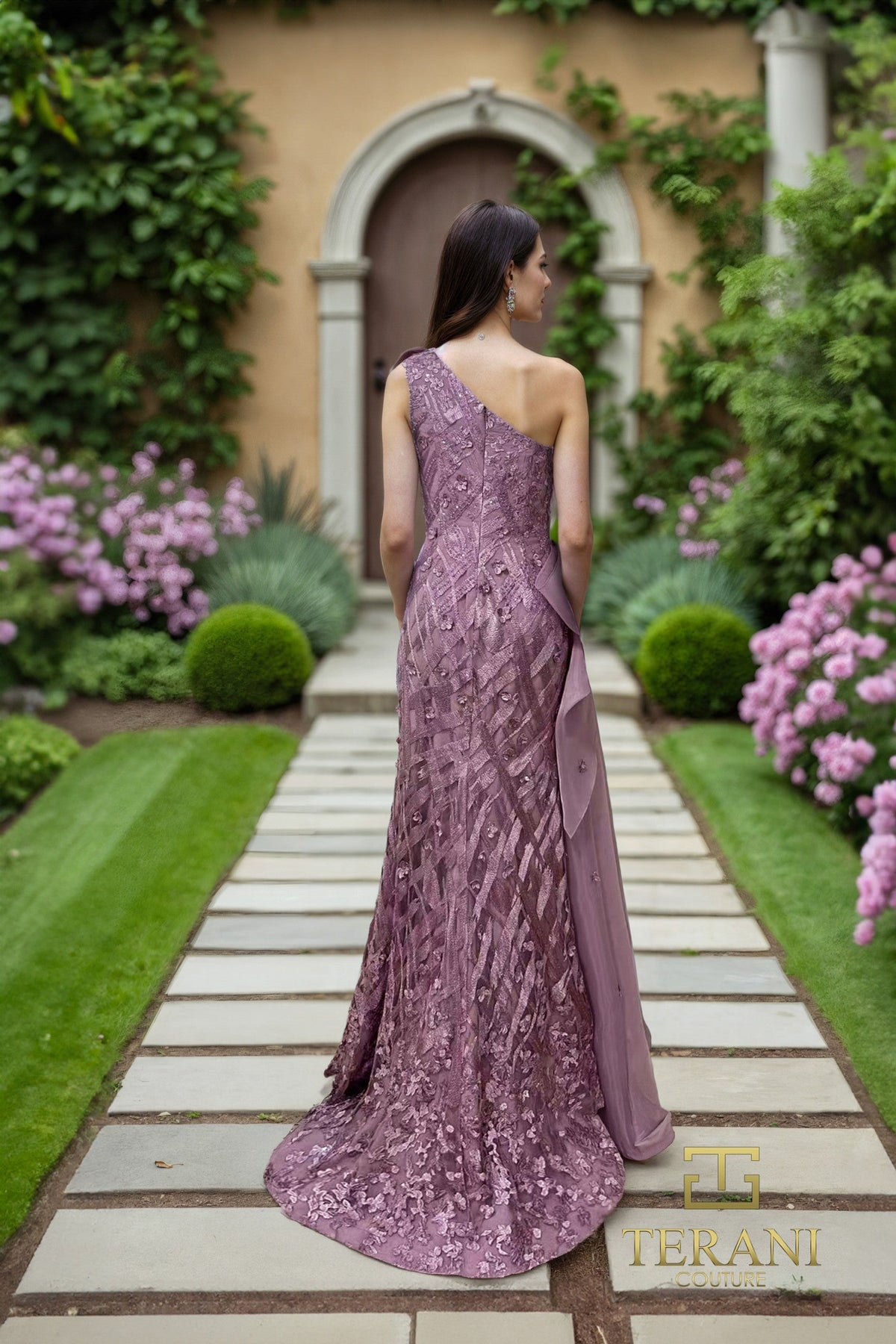 Terani Couture 252GL5205 - Beaded Embroidered Gown with Side Drape - detail view