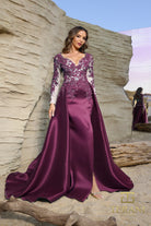Terani Couture 252M5311 - V-Neck Appliqued Gown with Overskirt - detail view