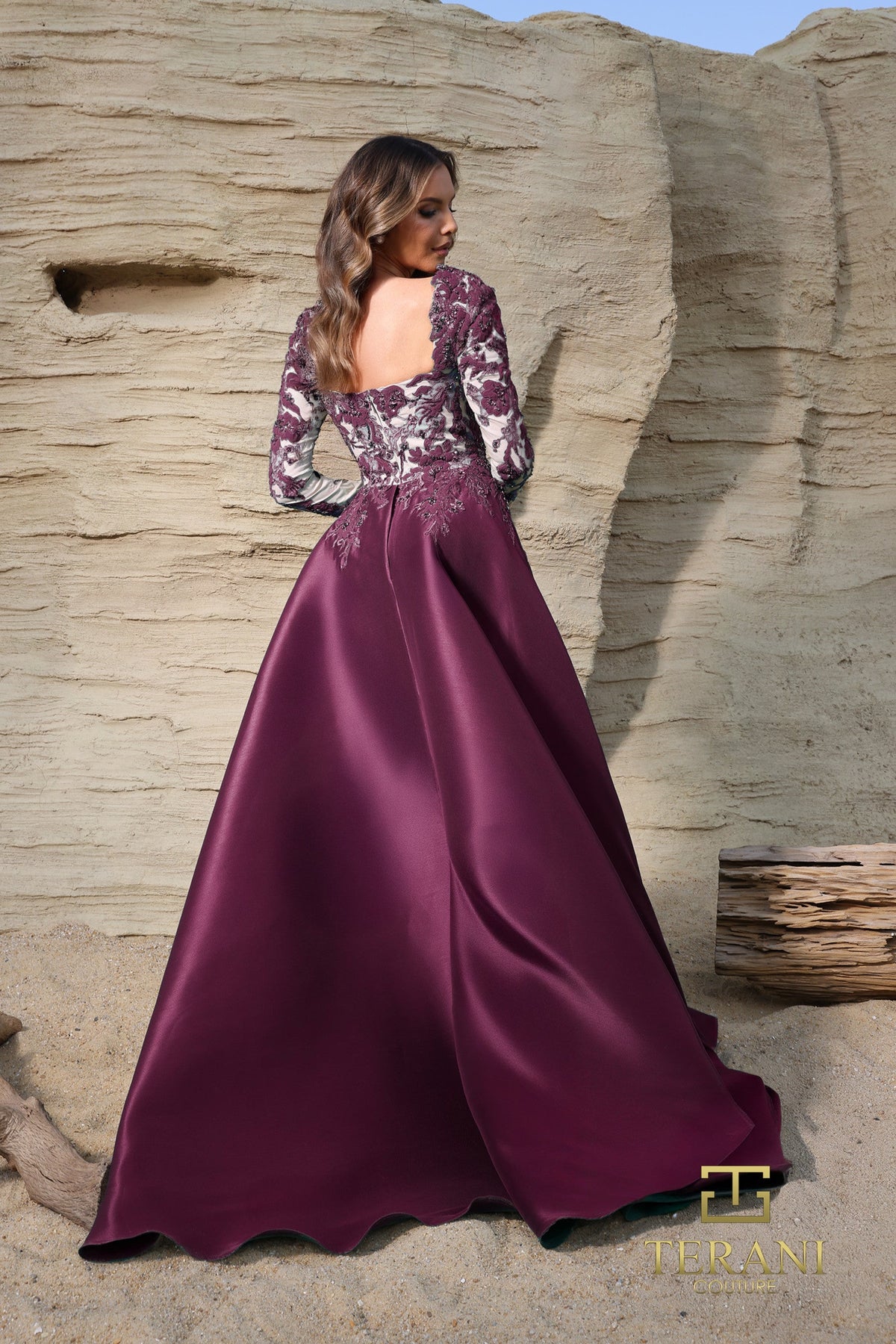 Terani Couture 252M5311 - V-Neck Appliqued Gown with Overskirt - view 5