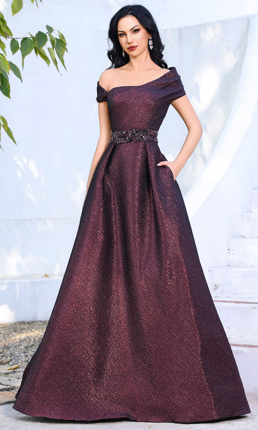 Terani Couture 252M5333 - Asymmetric Neckline Dress with Jeweled belt - designer ball gown at Silhouette Dresses