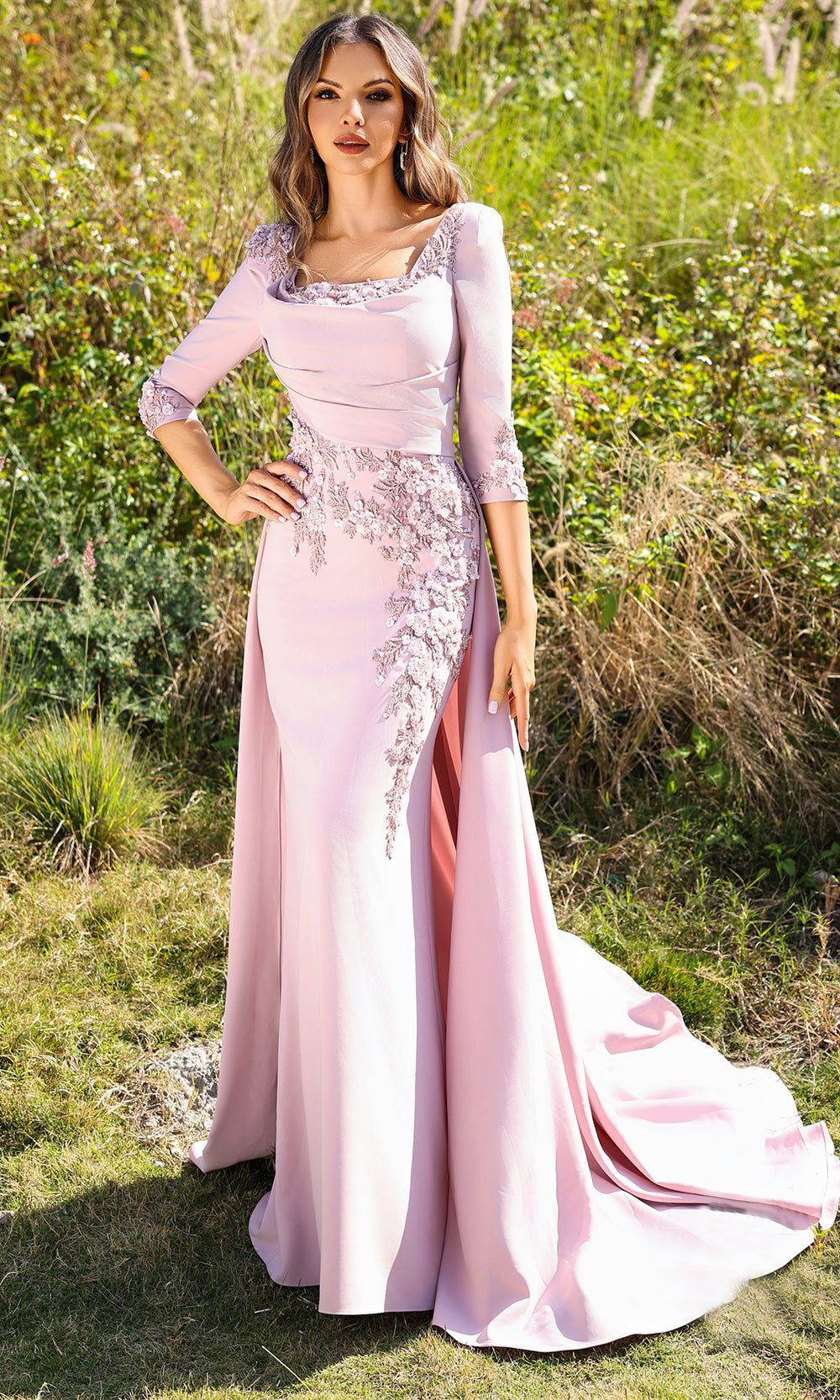 Terani Couture 252M5338 - Square Neck Floral Sequin Gown - back view
