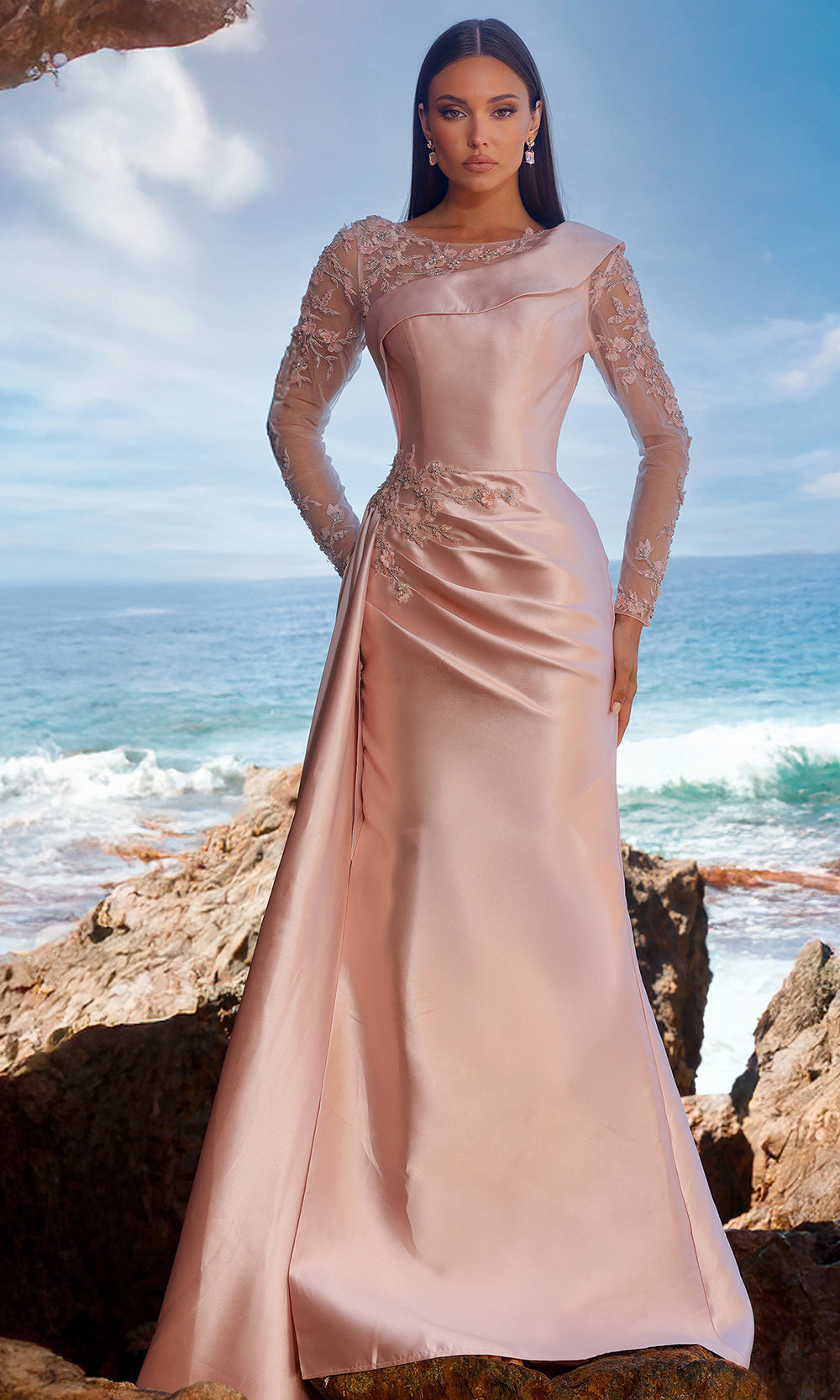 Terani Couture 252M5344 - Illusion Neckline Embroidered Gown - designer mother of the bride dress at Silhouette Dresses