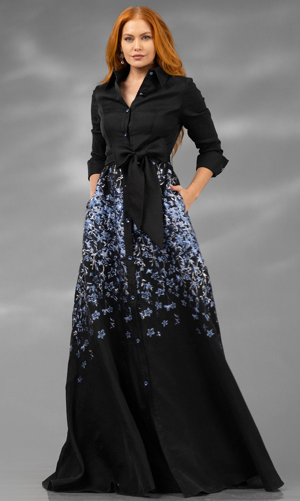 Terani Couture 252M5503 - Floral A-Line Quarter Sleeve Dress - designer mother of the bride dress at Silhouette Dresses