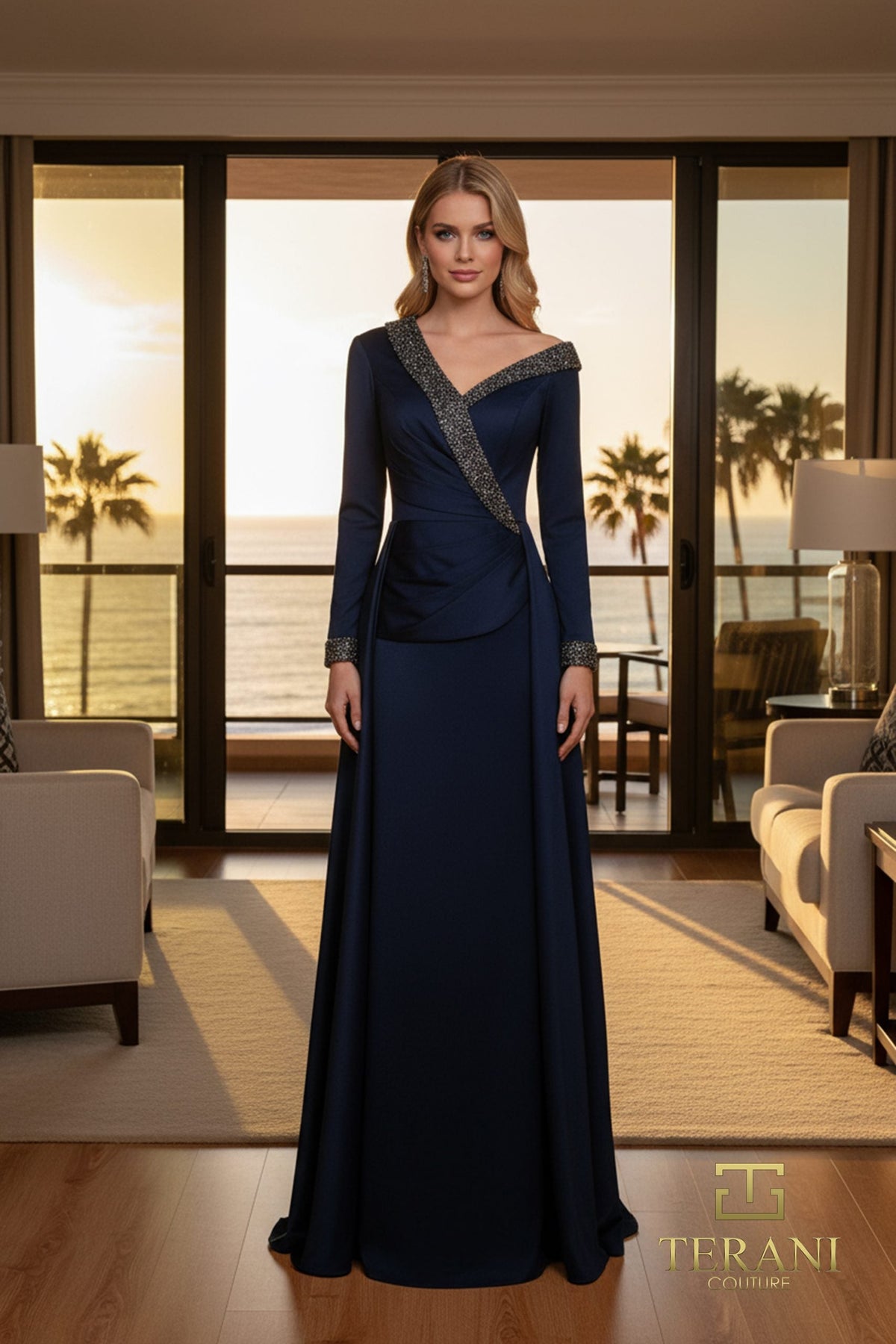 Terani Couture 252E5108 - Beaded Trim Asymmetrical Gown - view 4