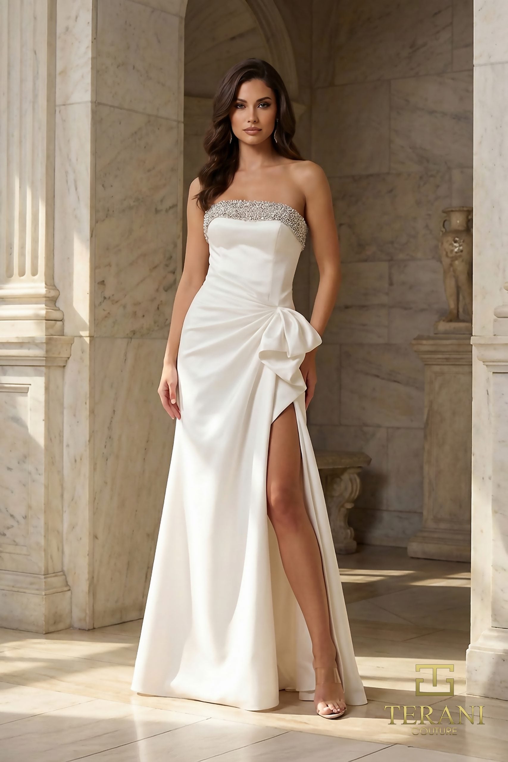 Terani Couture 252E5131 - Beaded Trim Straight Neckline Evening Gown - view 12