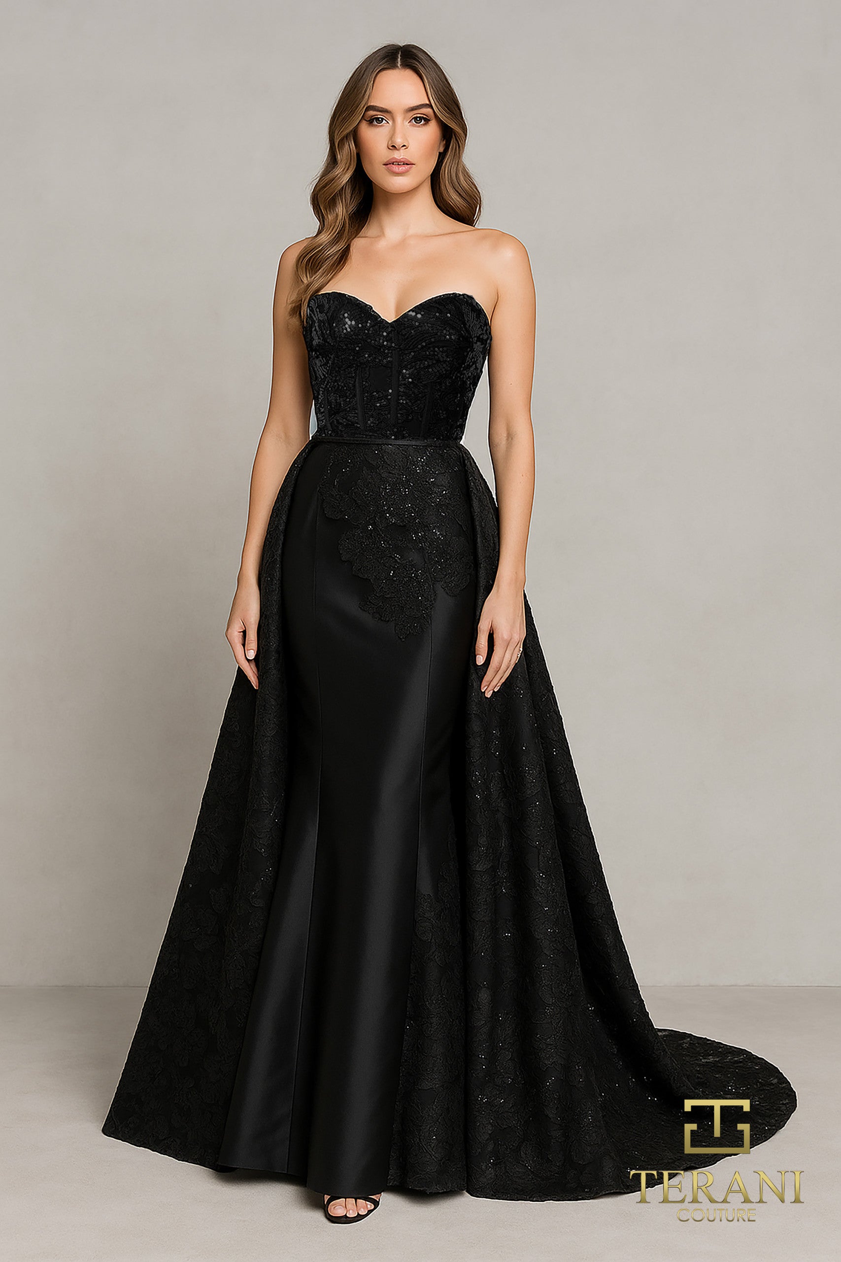 Terani Couture 252E5134 - Strapless Floral Embroidered Gown - designer prom dress at Silhouette Dresses