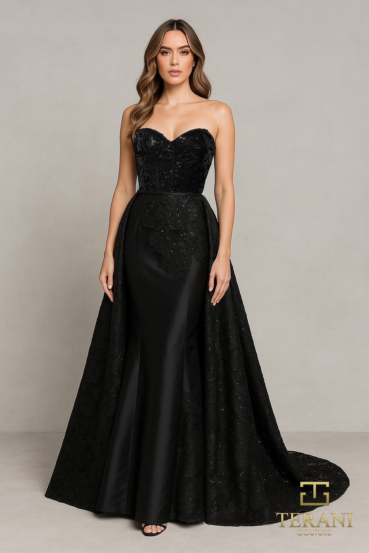 Terani Couture 252E5134 - Strapless Floral Embroidered Gown - designer prom dress at Silhouette Dresses