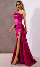 Terani Couture 252E5150 - One Shoulder Sheath Gown with Slit - detail view