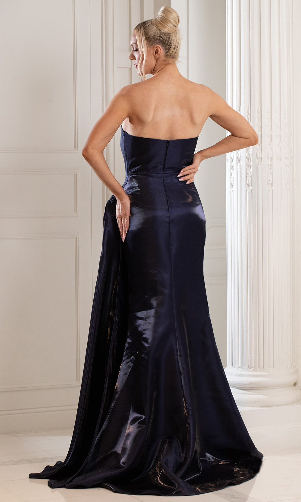 Terani Couture 252E5150 - One Shoulder Sheath Gown with Slit - back view