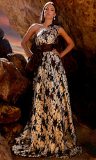 Terani Couture 252E5167 - One Shoulder Metallic Lace Gown - back view