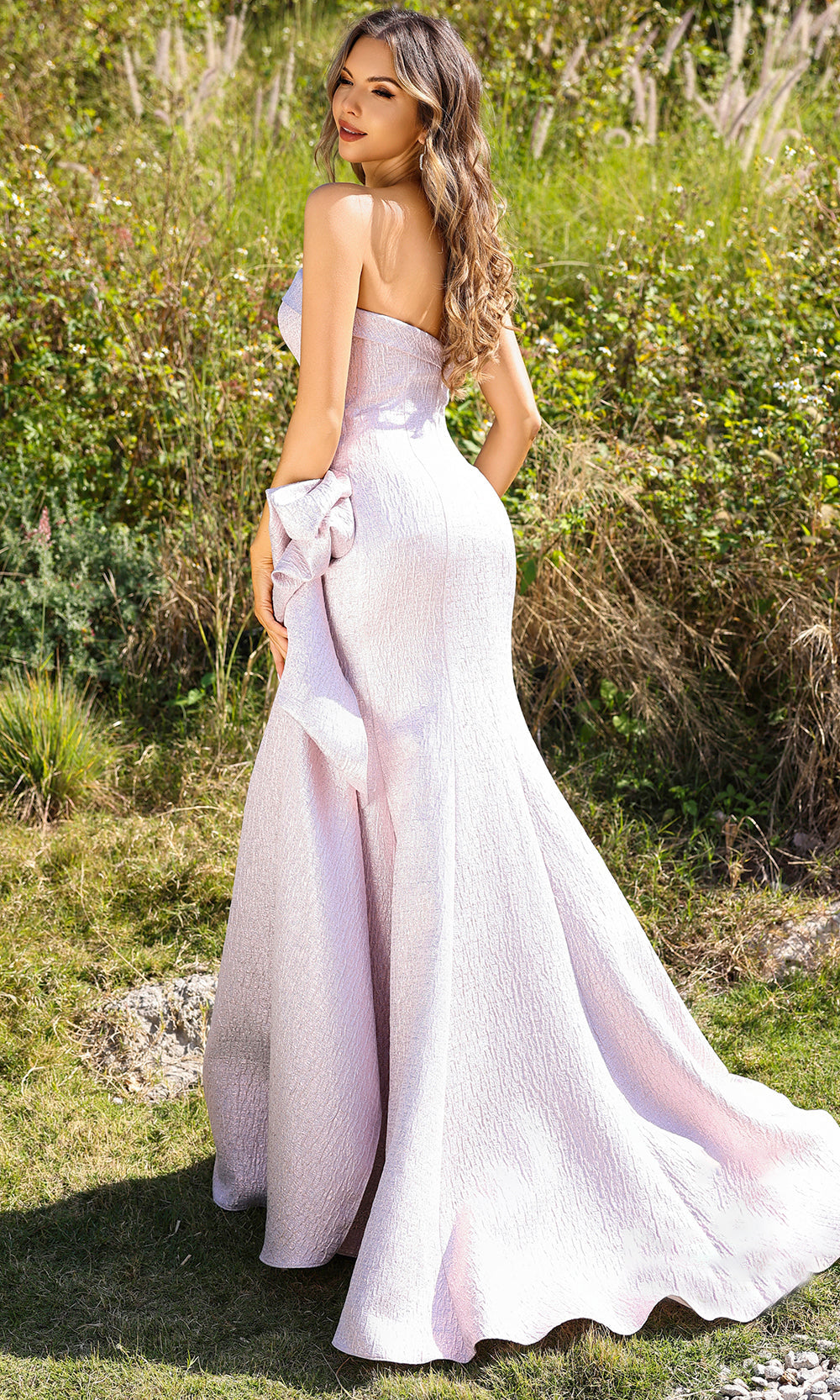Terani Couture 252E5200 - Straight Neckline Metallic Long Gown - detail view