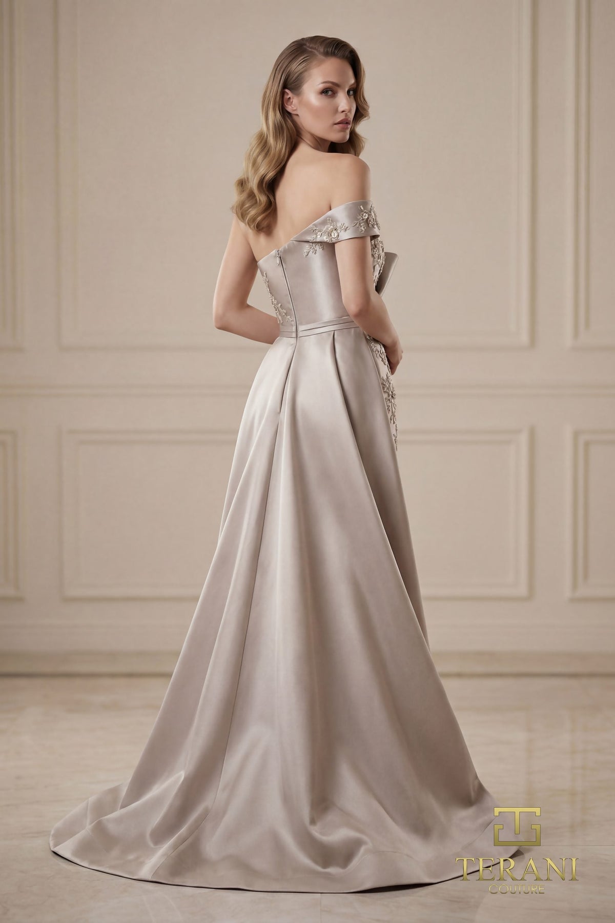 Terani Couture 252M5309 - Off Shoulder Floral Embroidered Gown - view 11