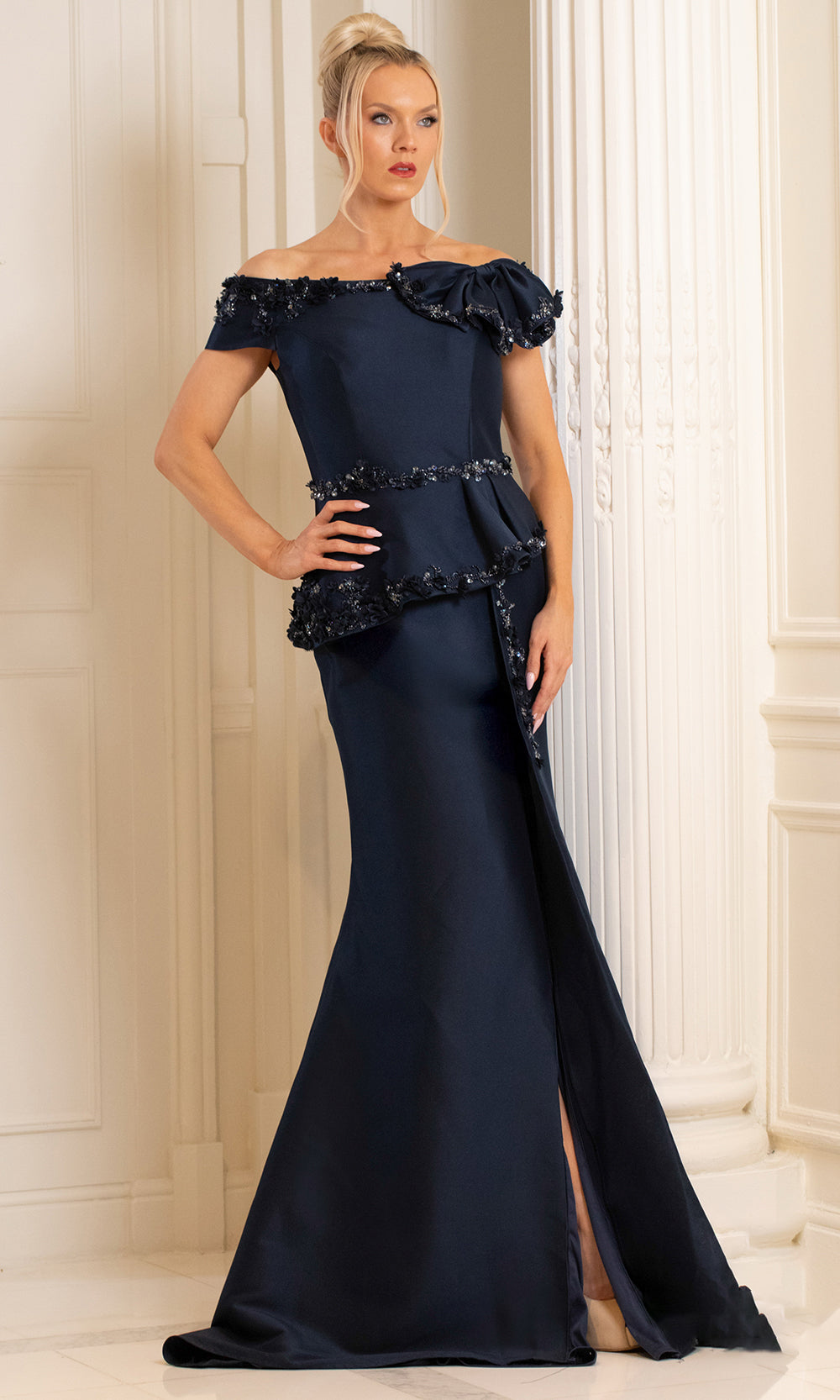 Terani Couture 252M5328 - Off Shoulder Mermaid Gown with Bow Accent - detail view