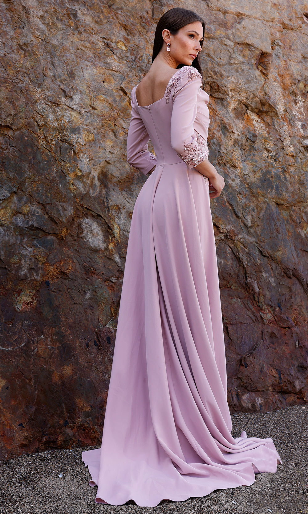 Terani Couture 252M5338 - Square Neck Floral Sequin Gown - detail view