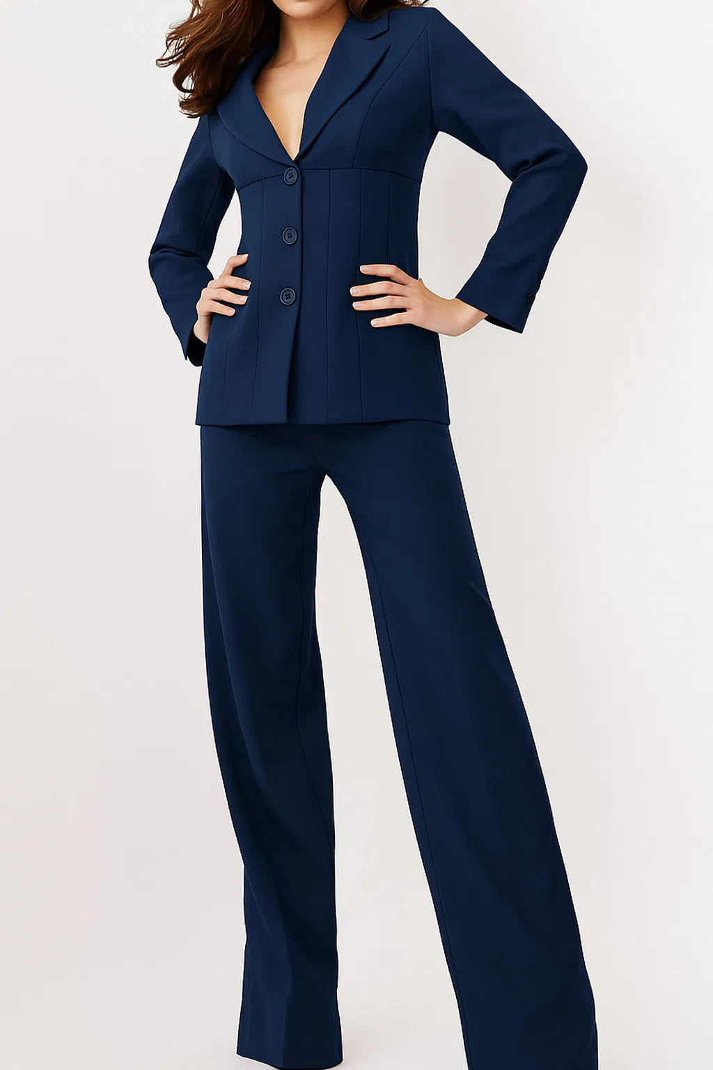 Jovani 25834 - Long Sleeve Bone Structured Pantsuit - view 4