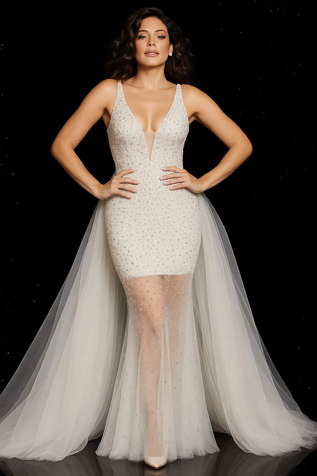 Jovani 26058 - Beaded Illusion Prom Gown - view 4
