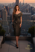 Terani Couture 261C6524 - Metallic Jacquard One Shoulder Sheath Dress - designer cocktail dress at Silhouette Dresses