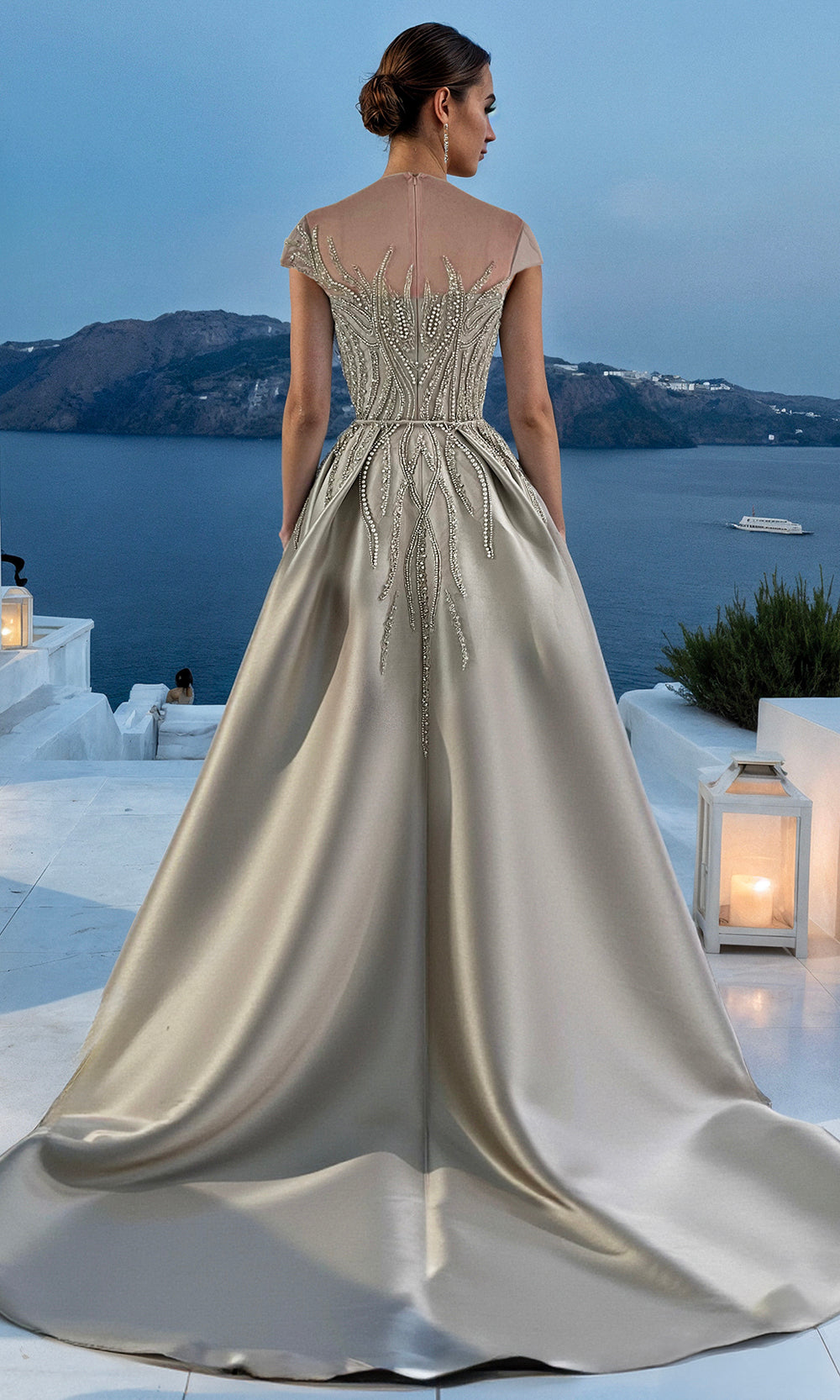 Terani Couture 261E6254 - Beaded Illusion Neck Mikado Overskirt Gown - view 5