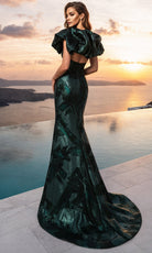 Terani Couture 261E6268 - Textured Jacquard Puff Sleeve Evening Gown - back view