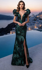 Terani Couture 261E6268 - Textured Jacquard Puff Sleeve Evening Gown - view 4