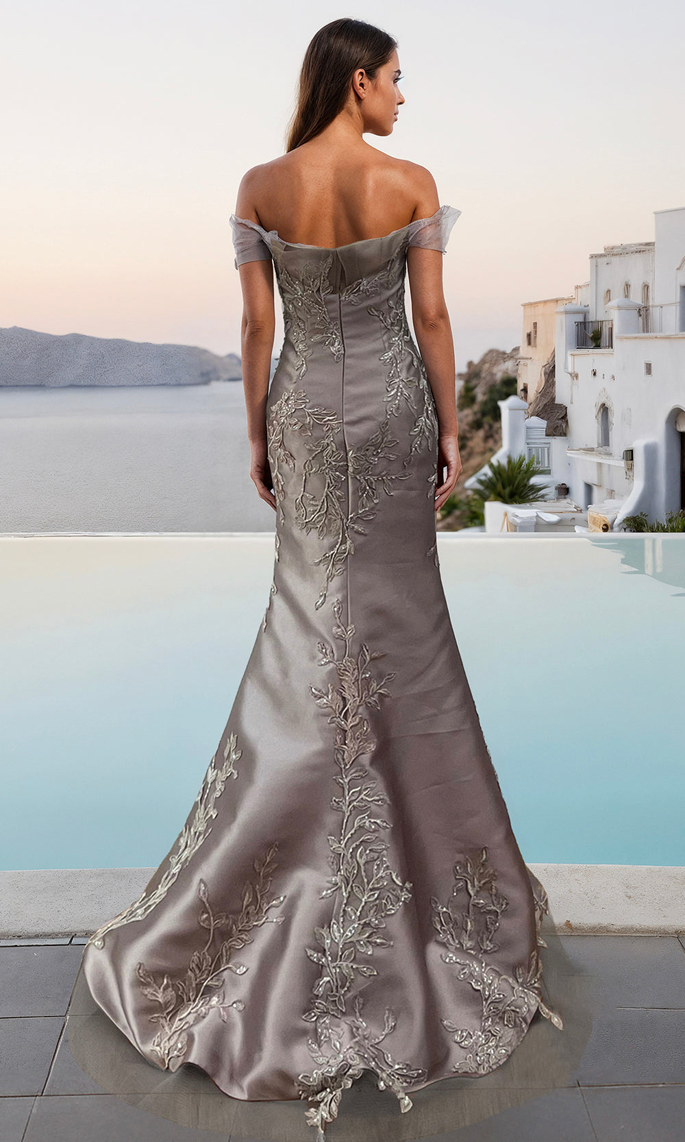 Terani Couture 261E6270 - Embroidered Off Shoulder Gown - back view