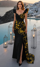 Terani Couture 261E6276 - Print Mikado Flutter Sleeve Evening Gown