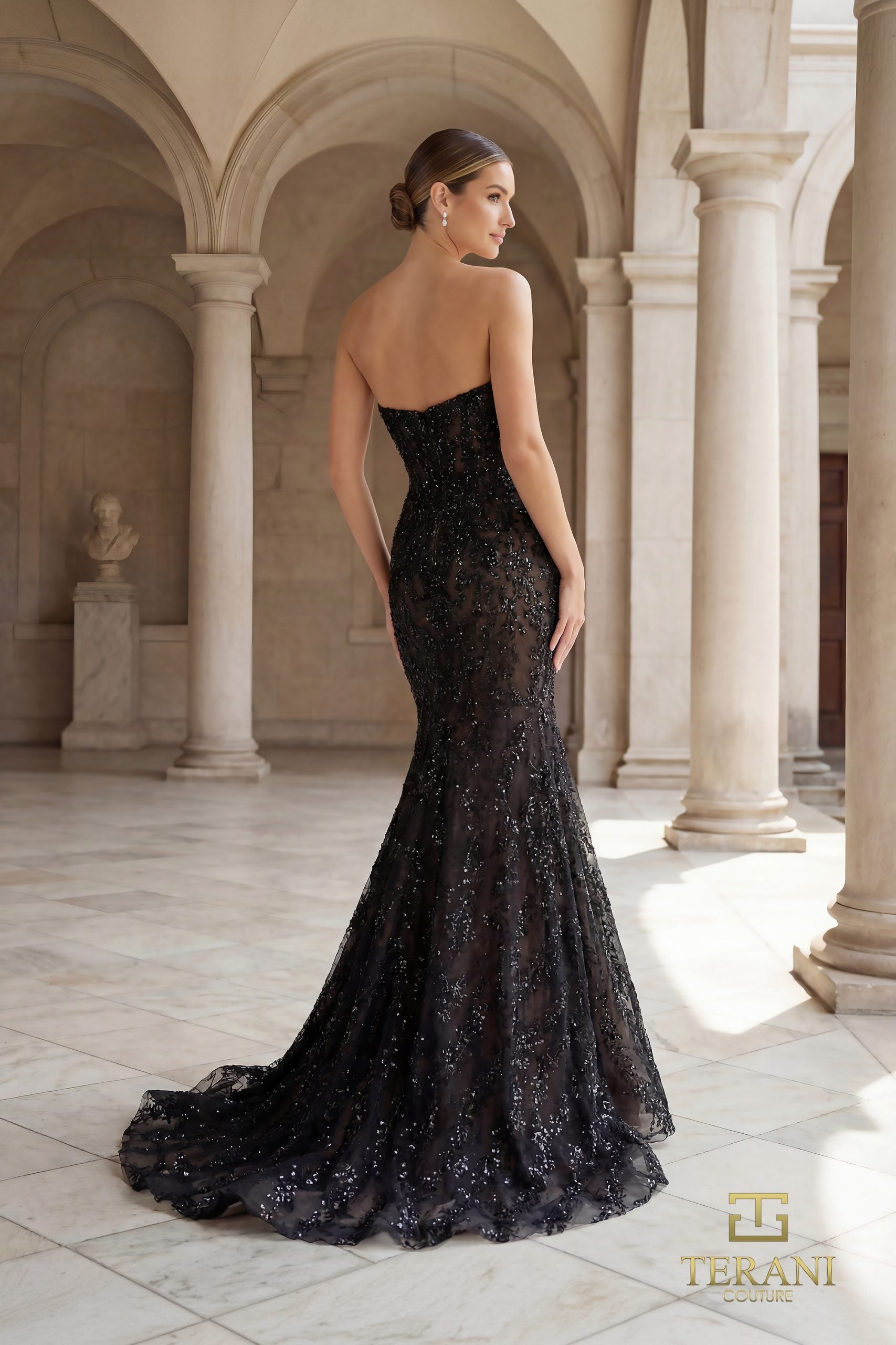 Terani Couture 261GL6001 - Beaded Ornate Mermaid Evening Gown - detail view